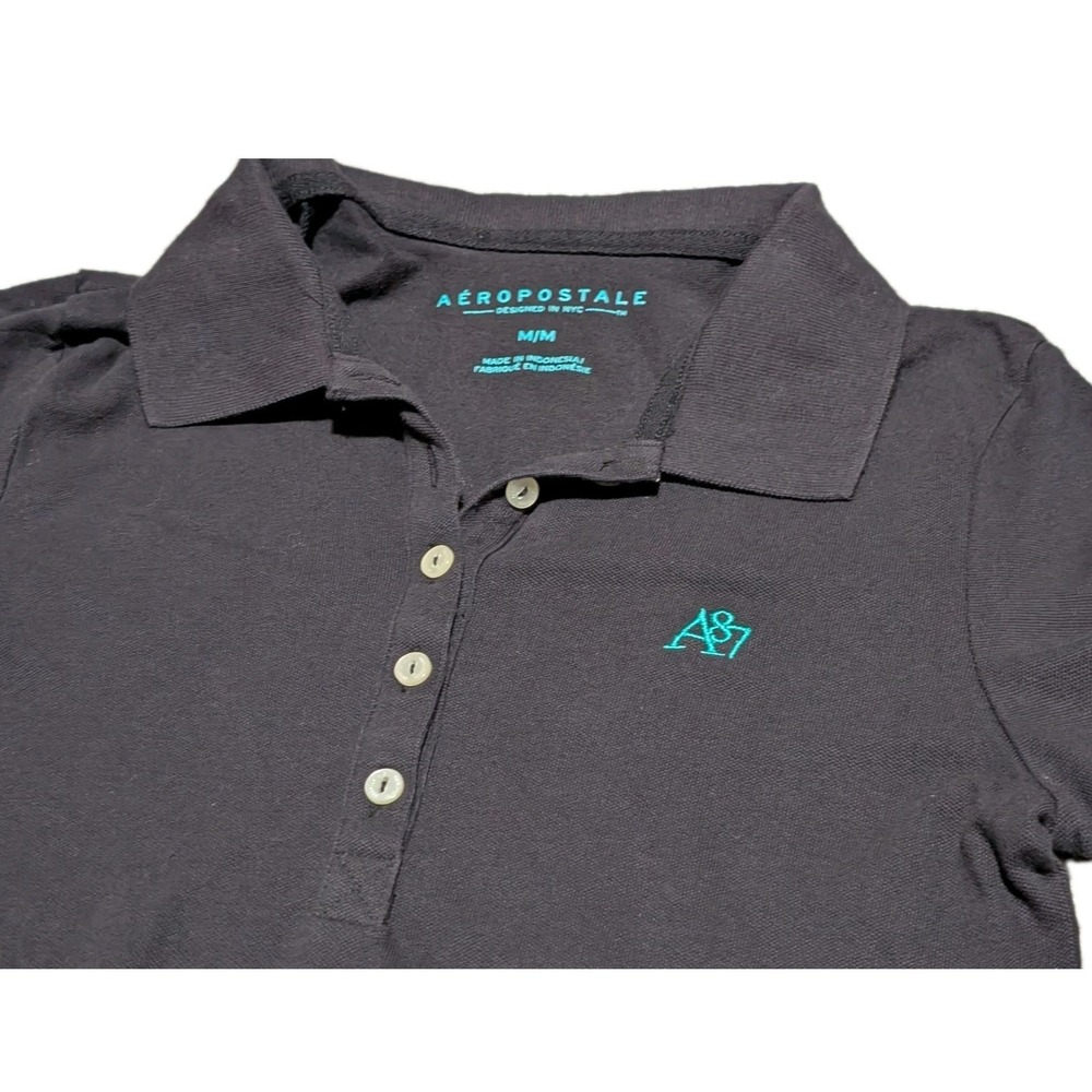 Aeropostale Polo Dress Shirt Womens Size M Top Navy Logo, Uniform Button